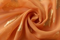 ткань оранжевый шифон с золотыми цветами