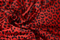 ткань красный атлас с леопардом Италия