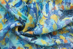 ткань голубой лен с морскими животными костюмно-плательная лен иные голубая Италия