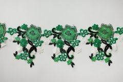 ткань зеленое кружево с цветами тесьма, узкое кружево вискоза цветы зеленая Италия