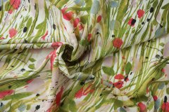ткань вискоза с цветами и листьями костюмно-плательная вискоза цветы белая Италия