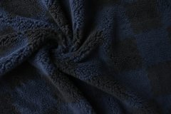 ткань черно-синий мех в клетку искусственный мех полиэстер в клетку черная Италия
