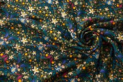 ткань черный крепдешин с разноцветным узором крепдешин шелк цветы черная Италия