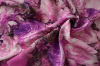 ткань розовый твил с фиолетовыми цветами (купон)