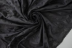 ткань черное шитье с цветами (по всему полотну) шитье хлопок цветы черная Италия