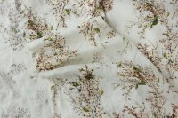 ткань белый лен с цветами вишни