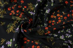 ткань черный крепдешин с цветами Италия