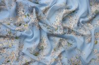 ткань голубой шифон с цветами вишни