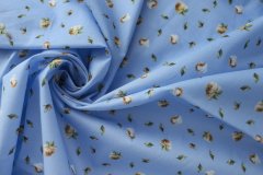 ткань голубой хлопок с цветами Италия