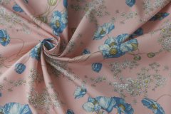 ткань костюмно-плательный хлопок розовый с цветами Италия