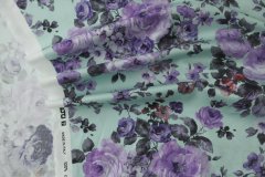 ткань мятный хлопок с фиолетовыми цветами Италия