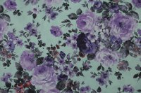 ткань мятный хлопок с фиолетовыми цветами