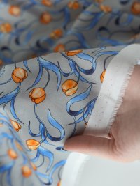 ткань серый хлопок с тюльпанами