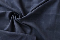 ткань костюмно-плательная шерсть тёмно-синяя в клетку Италия