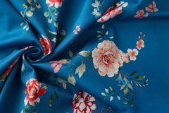ткань синий сатин с цветами Италия