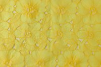 ткань желтая органза с фактурными цветами (нашитыми цветами)