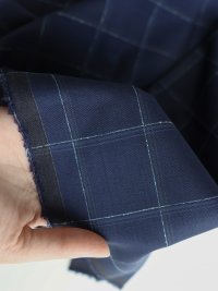 ткань синяя шерсть в светлую клетку