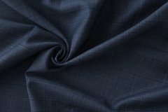 ткань костюмная шерсть с хлопком синего цвета в клетку Италия