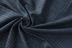 ткань костюмная шерсть синего цвета в меланжевую клетку Италия