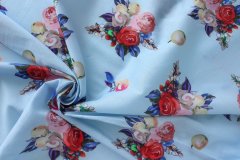 ткань рубашечный хлопок голубой с цветами и фруктами Италия