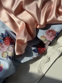 ткань рубашечный хлопок голубой с цветами и фруктами