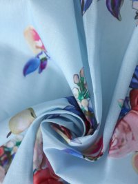 ткань рубашечный хлопок голубой с цветами и фруктами