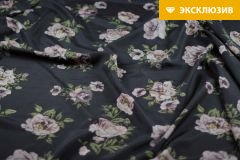 ткань черный шелк с цветами (в 2х кусках: 1.65м и 1.1м) крепдешин шелк цветы черная Италия