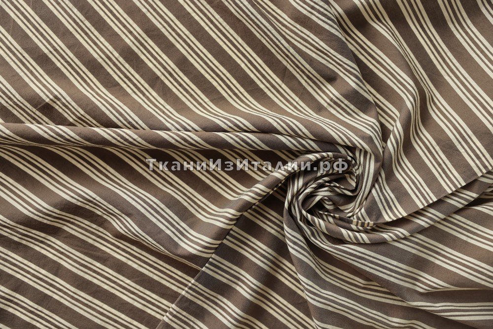 ткань лен с шелком в полоску, сорочечная лен в полоску коричневая Италия