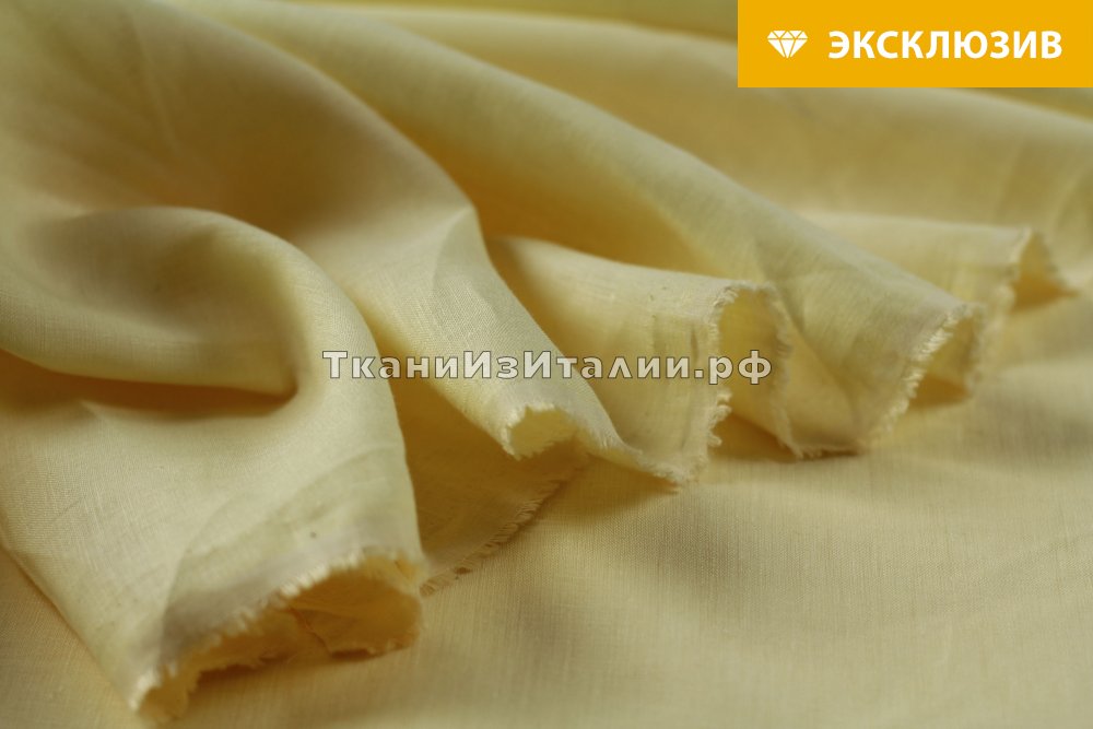ткань сливочно-лимонный лен, костюмно-плательная лен однотонная желтая Италия