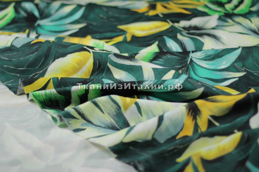 ткань плотный хлопок с пальмовыми листьями, костюмно-плательная хлопок иные зеленая Италия