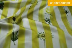 ткань шелковый твил в желтую полоску с цветами твил шелк в полоску желтая Италия