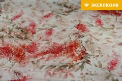 ткань белый шелковый сатин с красными акварельными цветами Италия