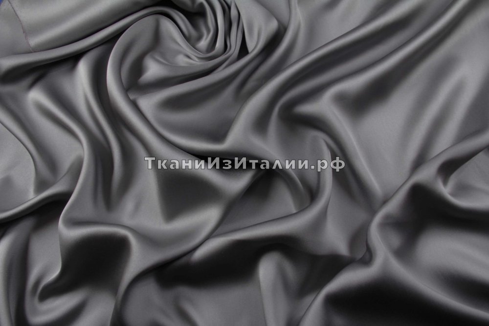 ткань двусторонний шелковый сатин стального цвета, сатин шелк однотонная серая Италия