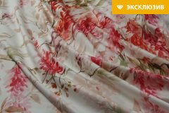ткань костюмно-плательный сатин с красными цветами сатин хлопок цветы бежевая Италия