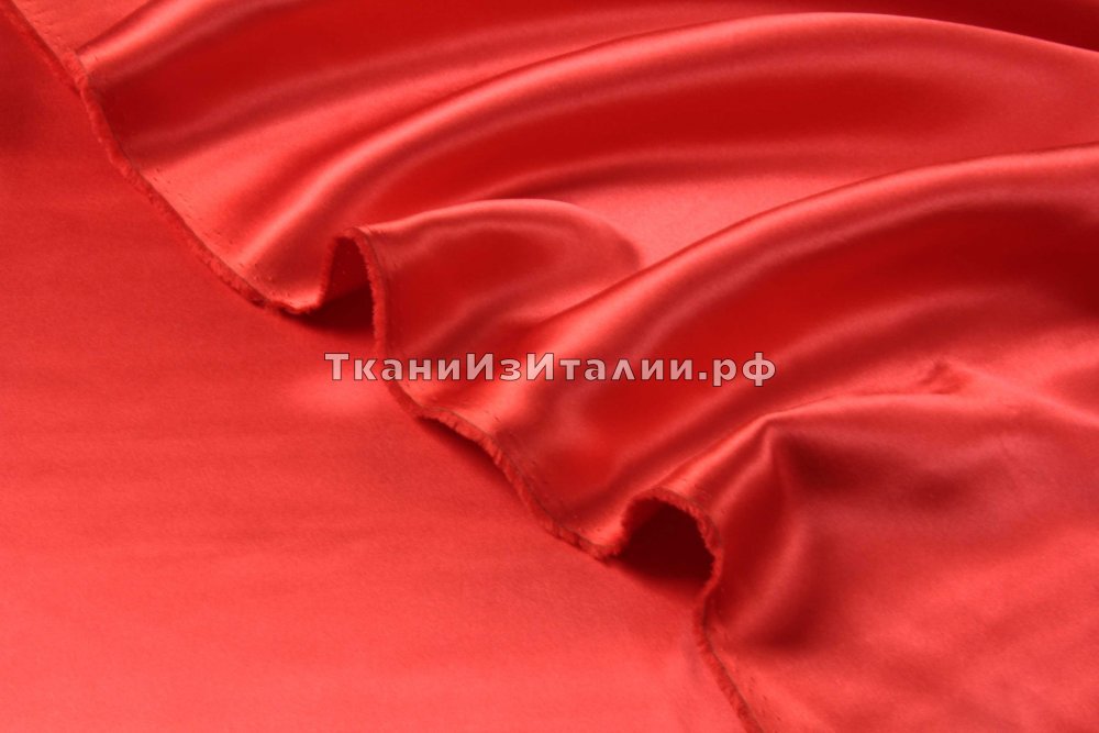 ткань двусторонний шелковый атлас, атлас шелк однотонная красная Италия