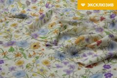 ткань шармуз с цветами флорал шармюз шелк цветы белая Италия