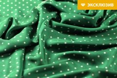ткань зеленый шелк в белый горошек твил шелк в горошек зеленая Италия