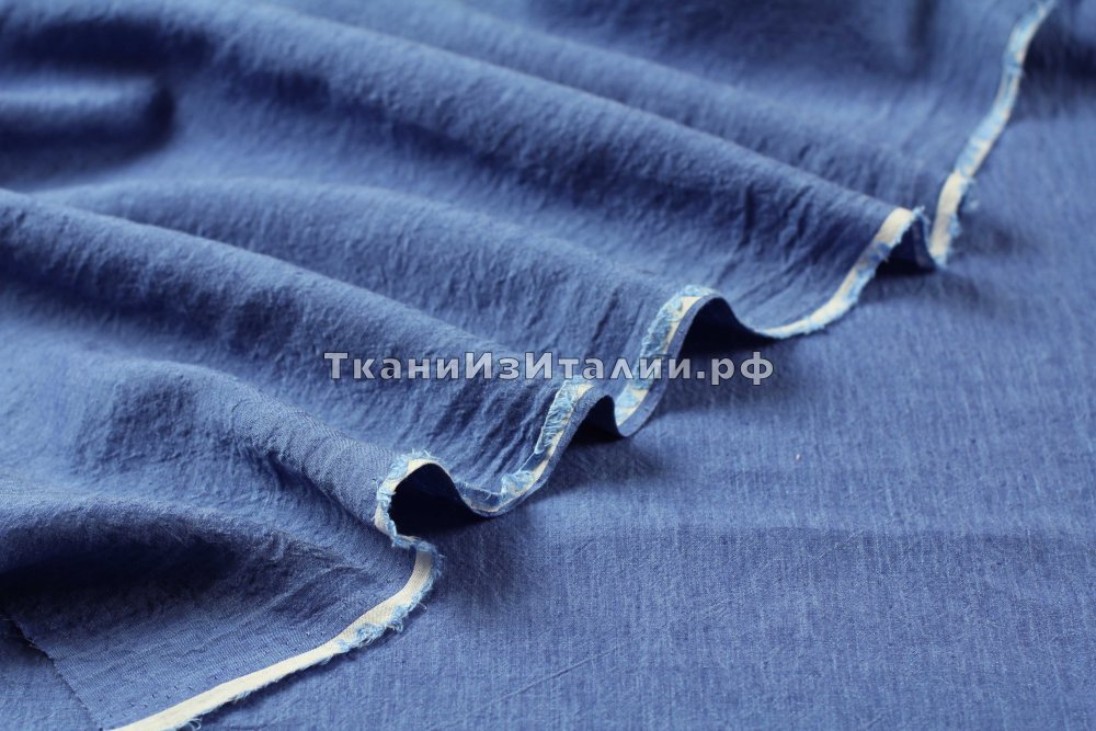 ткань васильковый лен, костюмно-плательная лен однотонная синяя Италия
