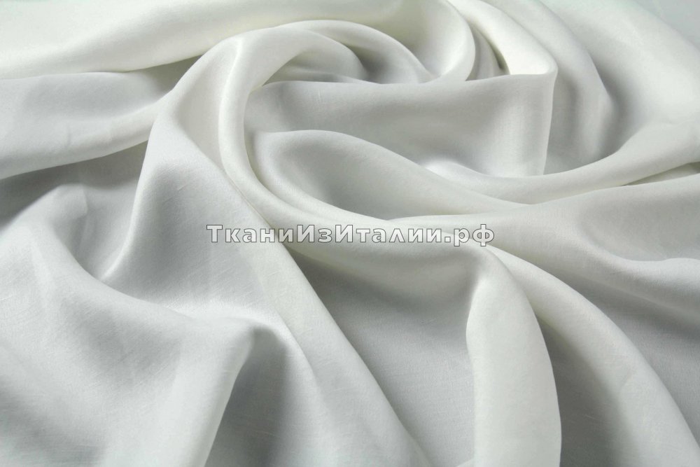 ткань белый лен с вискозой, костюмно-плательная лен однотонная белая Италия