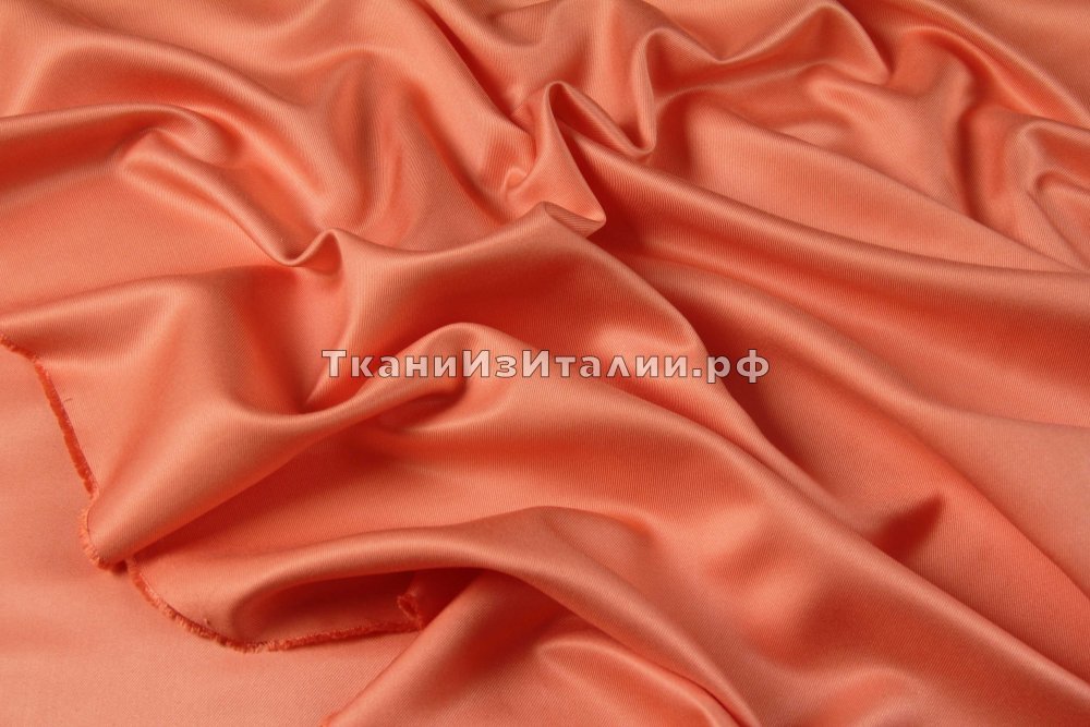 ткань твил сливочно-апельсиновый, твил шелк однотонная оранжевая Италия