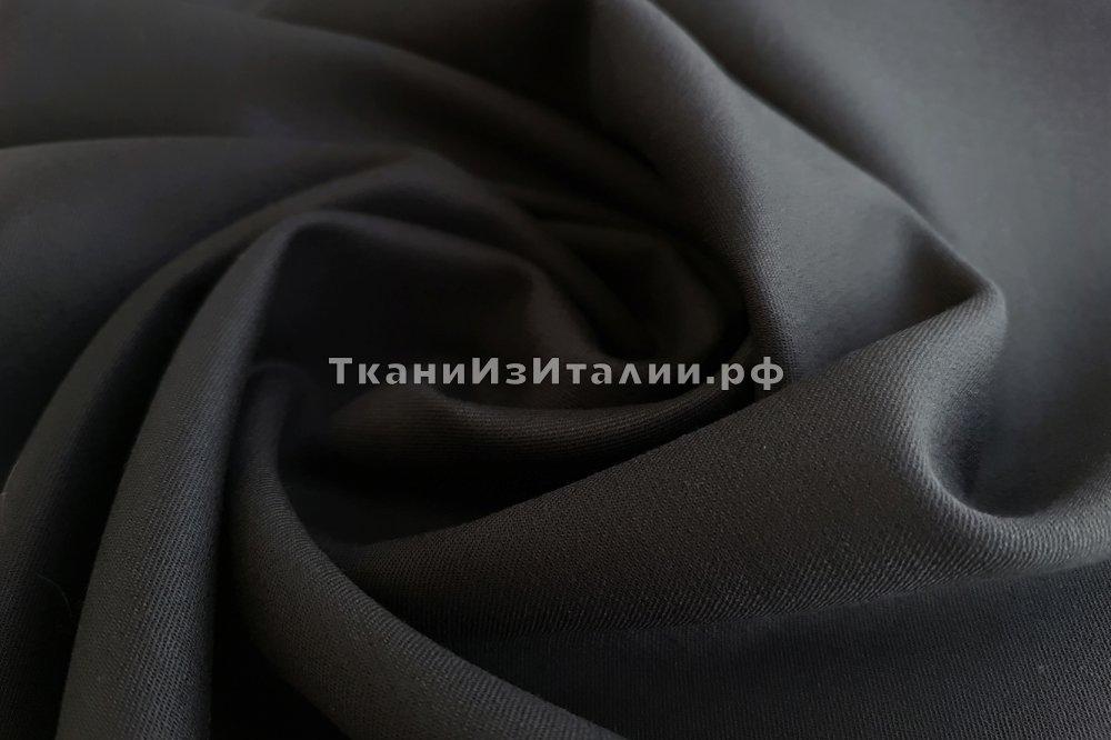 ткань черный креп из шерсти с шелком (кади), костюмно-плательная шерсть однотонная черная Италия