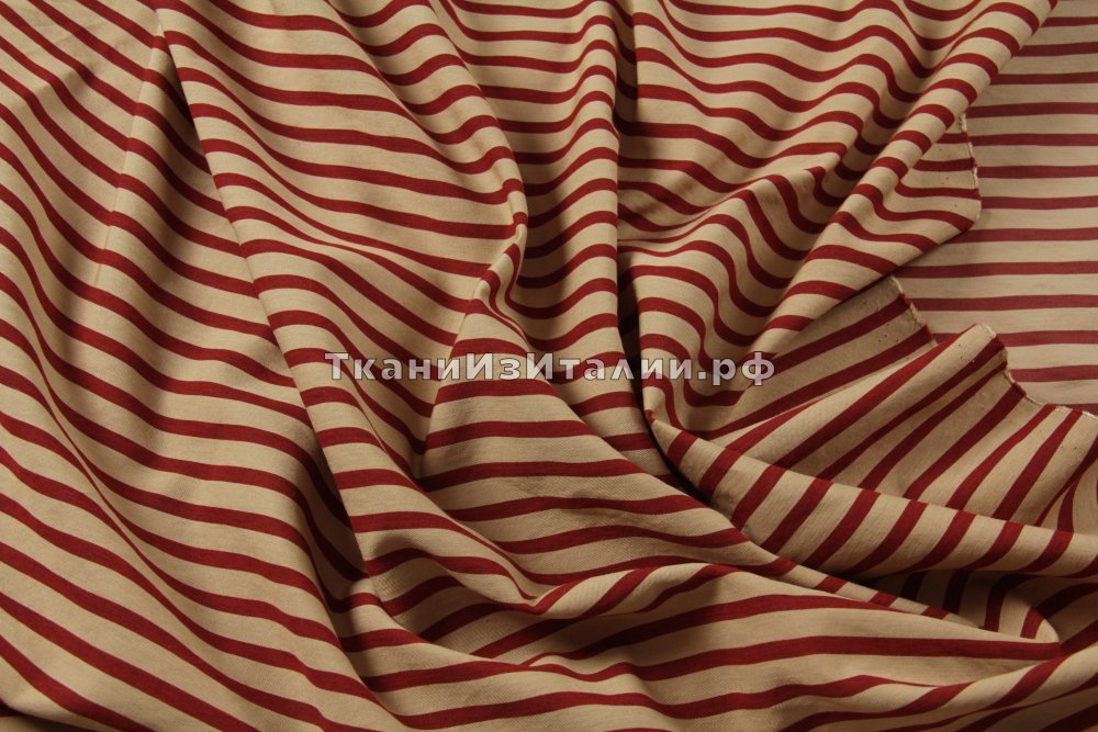 ткань хлопок кэмел с красной полосой, костюмно-плательная хлопок в полоску бежевая Италия