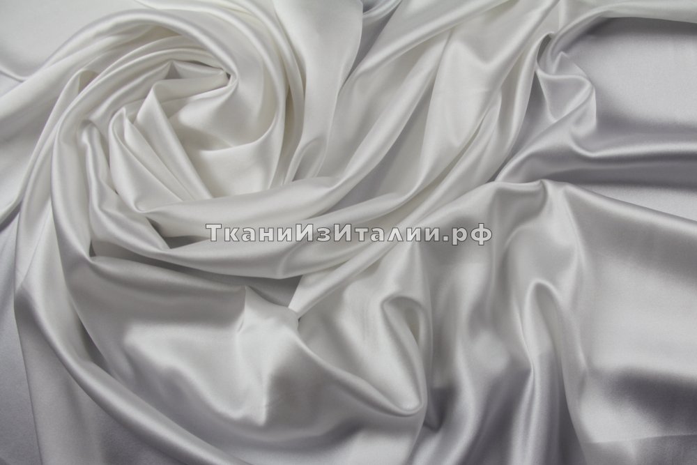 ткань белый шелковый атлас с эластаном, атлас шелк однотонная белая Италия