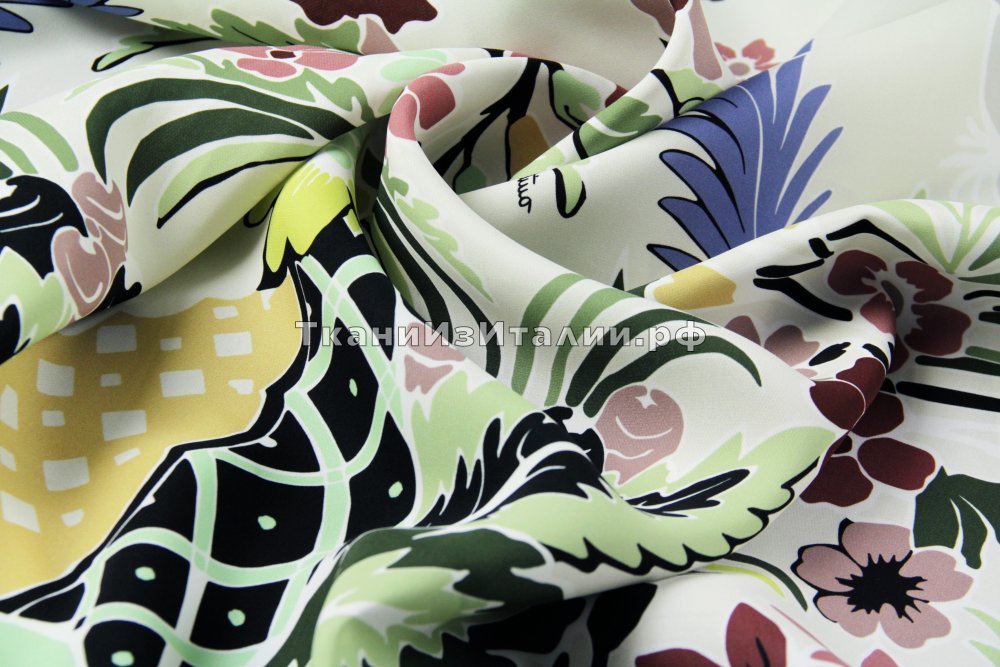 ткань шелковое кади с цветочным орнаментом (купонная ткань), кади шелк иные разноцветная Италия