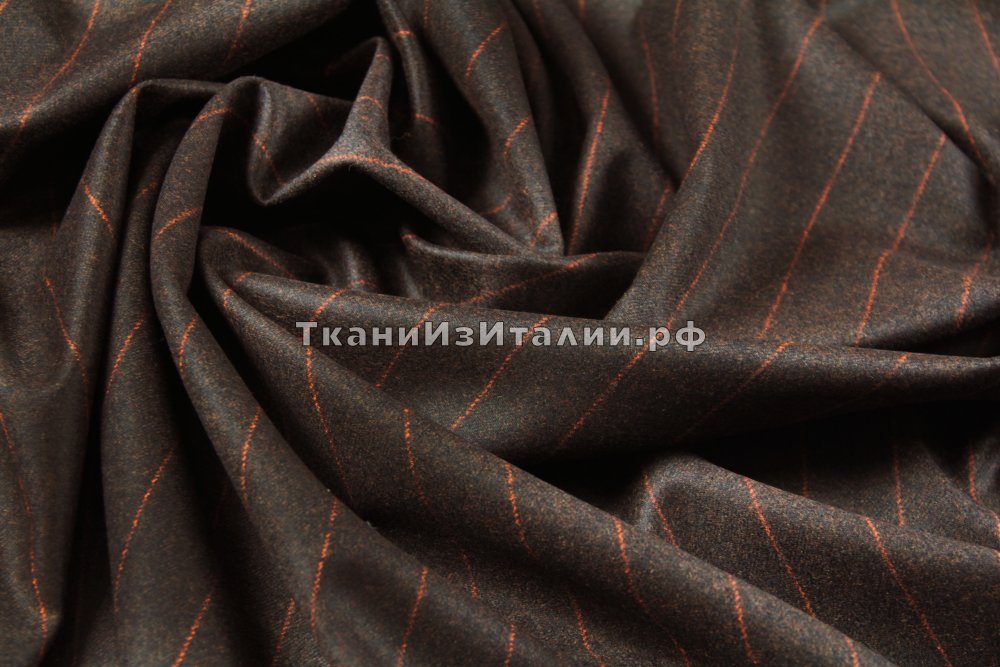ткань коричневая шерсть в рыжую полоску, костюмно-плательная шерсть в полоску коричневая Италия