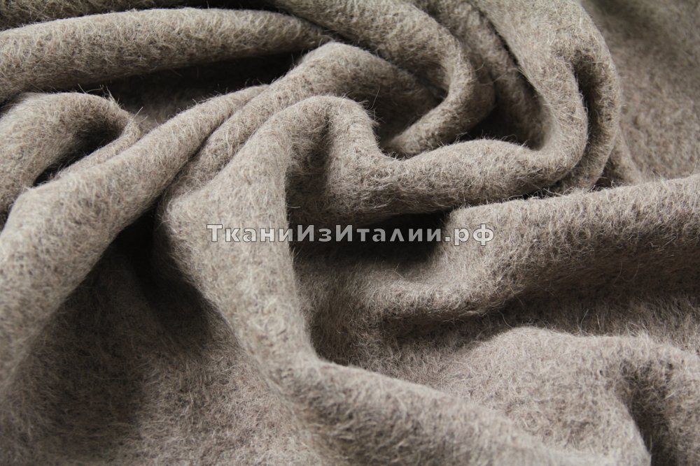 ткань пальтовая альпака с кашемиром и шерстью серо-бежевая, пальтовые альпака однотонная коричневая Италия
