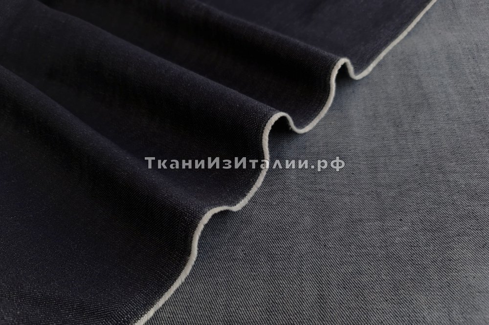 ткань джинсовая ткань черно-синего цвета, джинсовая ткань хлопок однотонная синяя Италия