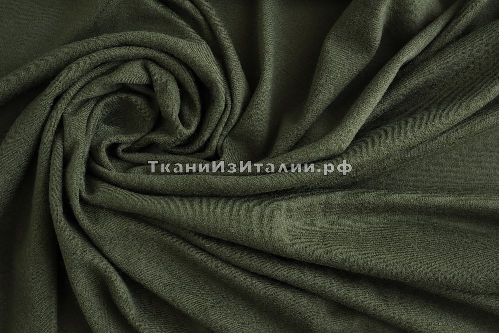 ткань шерстяной трикотаж болотного цвета, трикотаж шерсть однотонная зеленая Италия