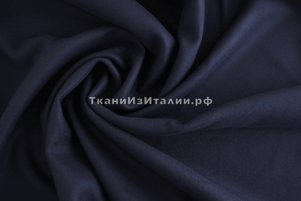 ткань пальтовая шерсть с кашемиром темно-синего цвета, пальтовые шерсть однотонная синяя Италия