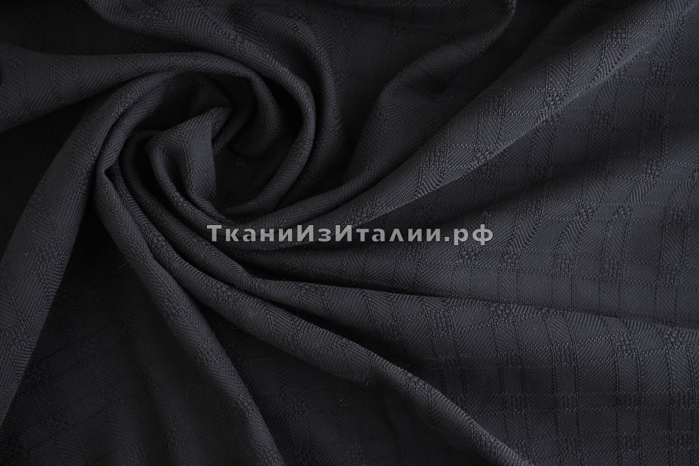 ткань черная шерсть в клетку, костюмно-плательная шерсть в клетку черная Италия